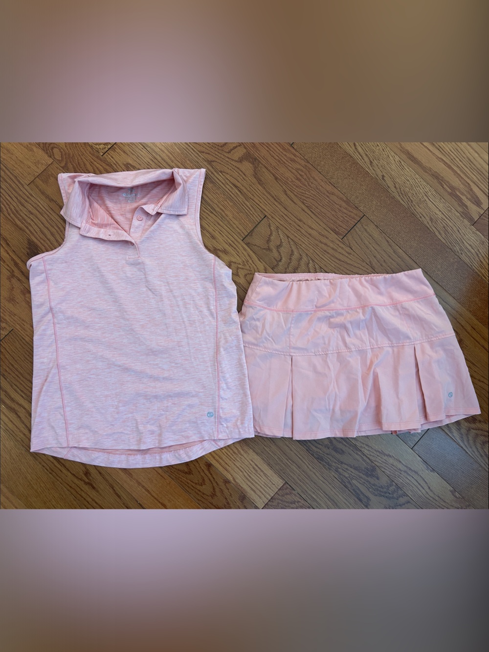 Light Peach Sleeveless Polo Top and Pleated Skort Set